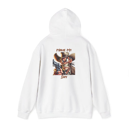 Make My Day Hoodie – Cartoon Gunslinger Attitude