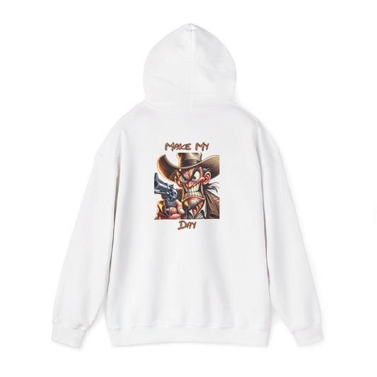 Make My Day Hoodie – Cartoon Gunslinger Attitude