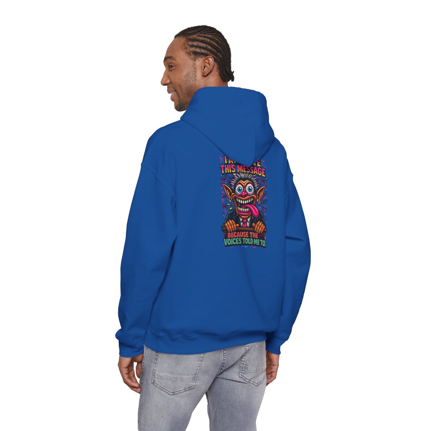 Hoodie — "I Did This Because the Voices Told Me to" Retro Horror Graphic