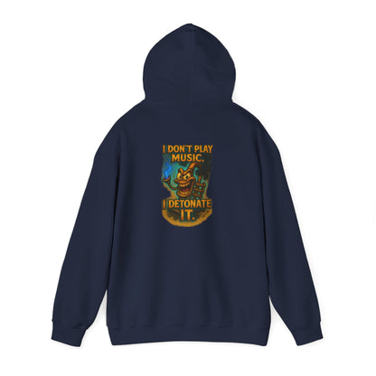 Detonate the Music Hoodie — Retro Guitar Skull Rock Band Pullover