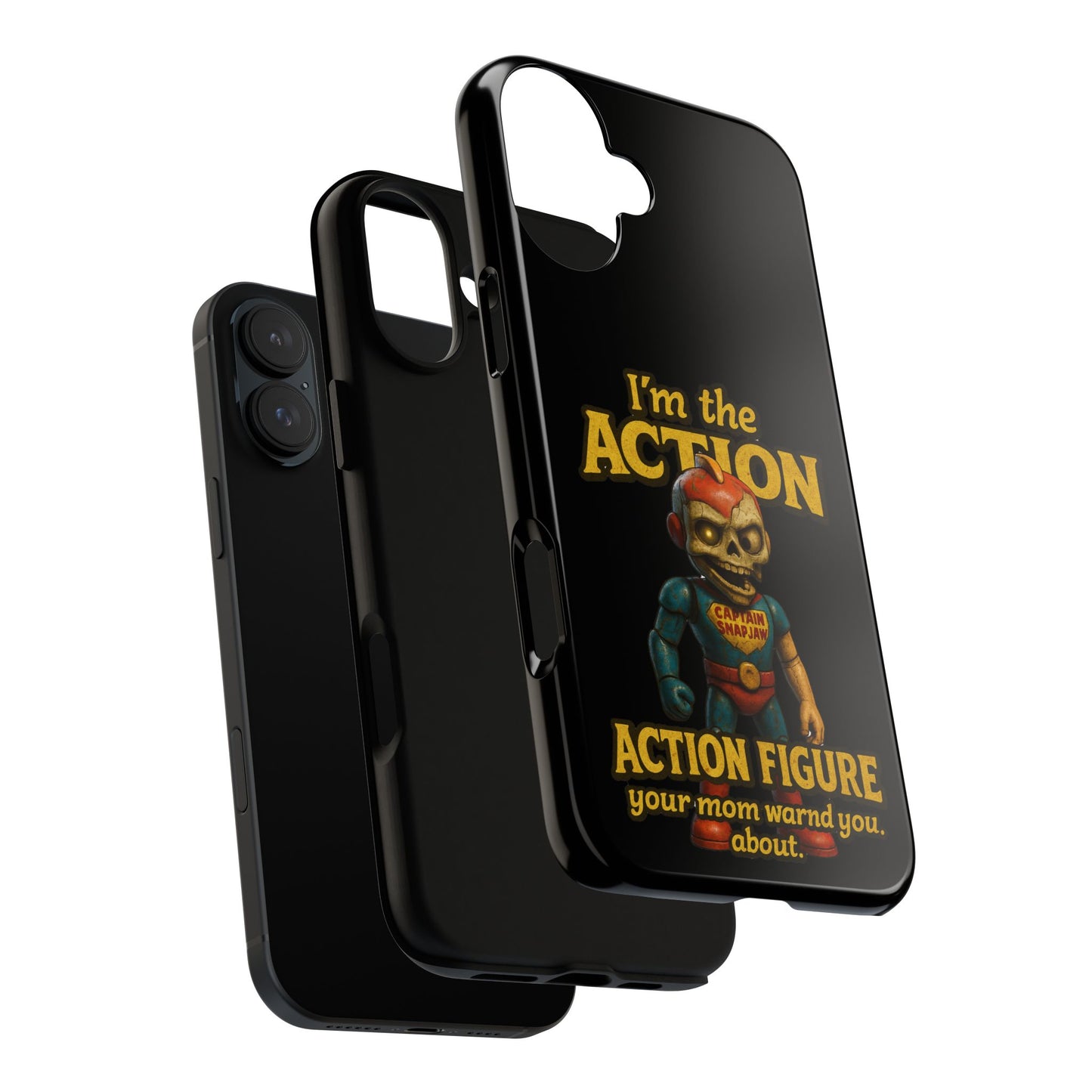 Action Figure Phone Case — "I'm the Action" Retro Skull Toy Design