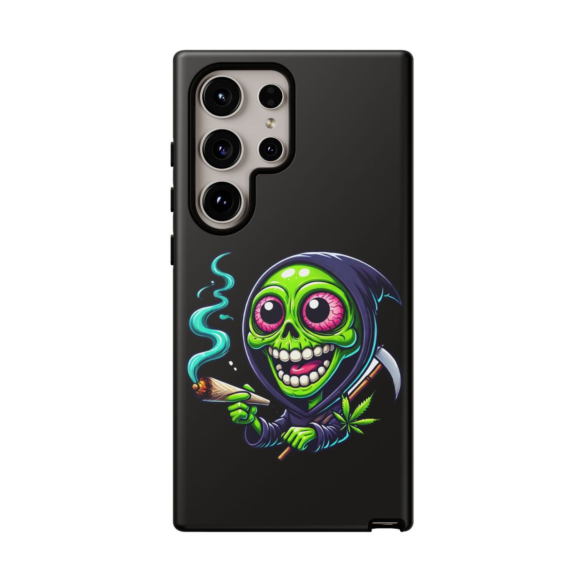 Grinning Stoner Grim Reaper Phone Case – Cannabis Skull iPhone Cover