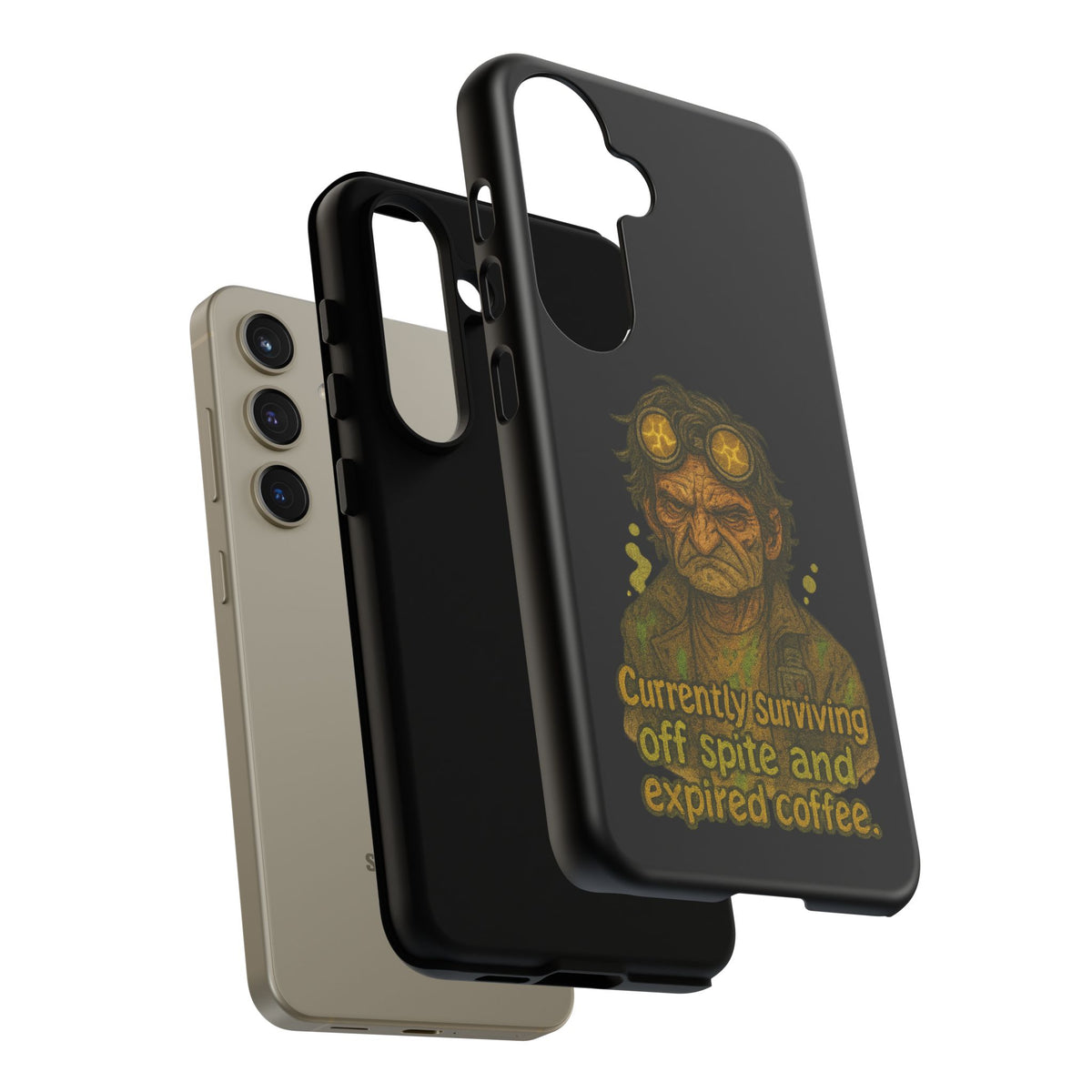 Phone Case — "Currently Surviving Off Spite and Expired Coffee" Vintage Grumpy Design
