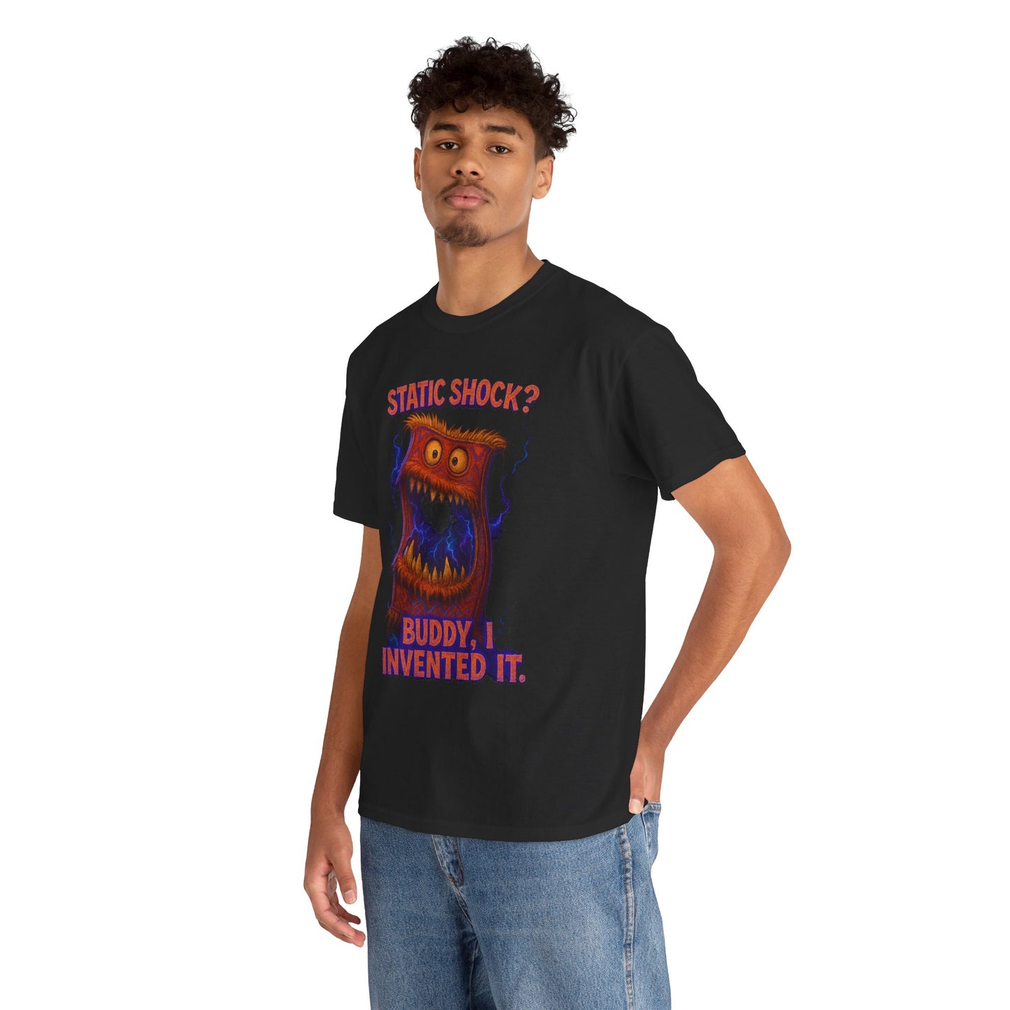 Static Shock? Buddy I Invented It T-Shirt | Retro Monster Graphic