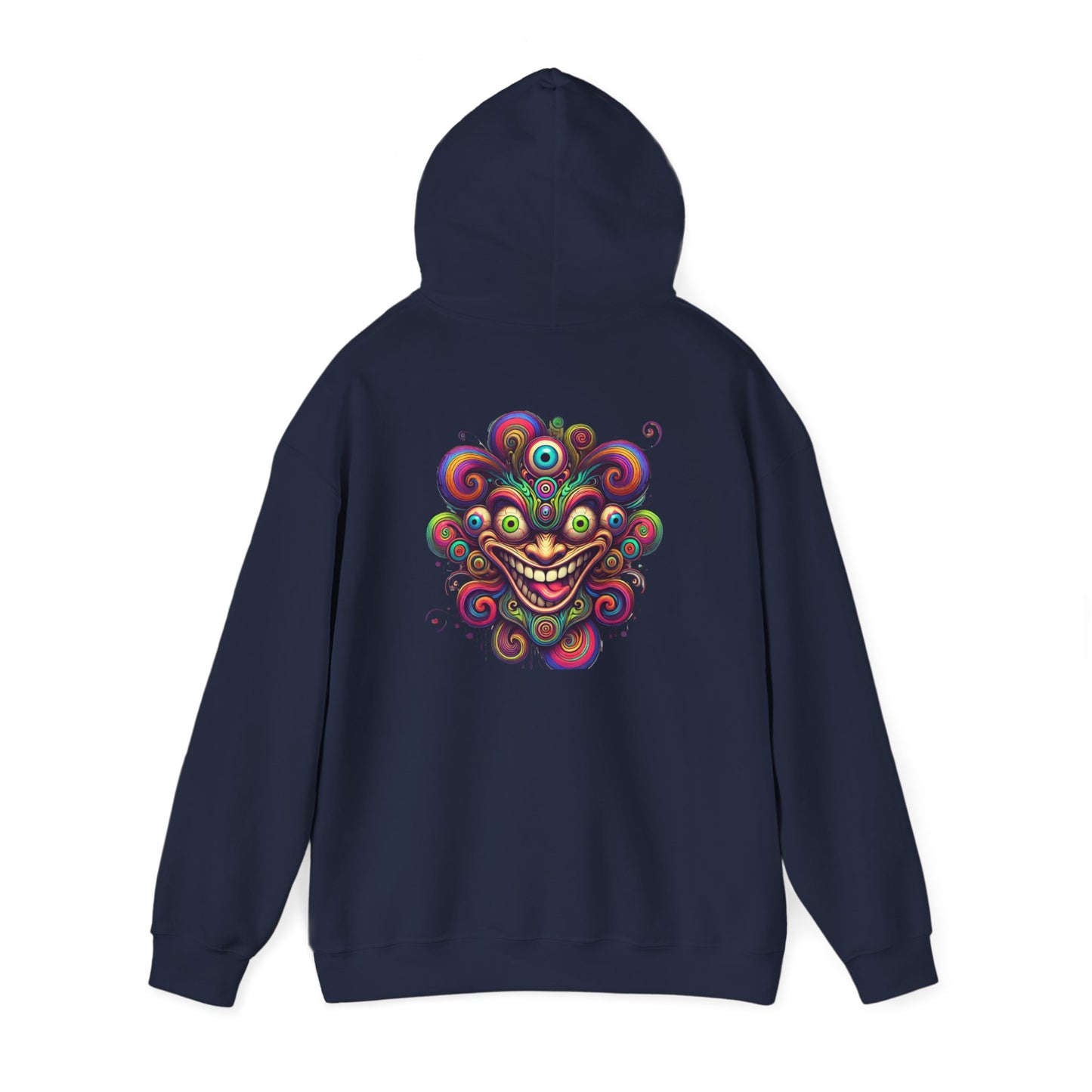 Psychedelic Smiling Jester Hoodie – Colorful Trippy Festival Sweatshirt