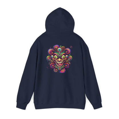 Psychedelic Smiling Jester Hoodie – Colorful Trippy Festival Sweatshirt