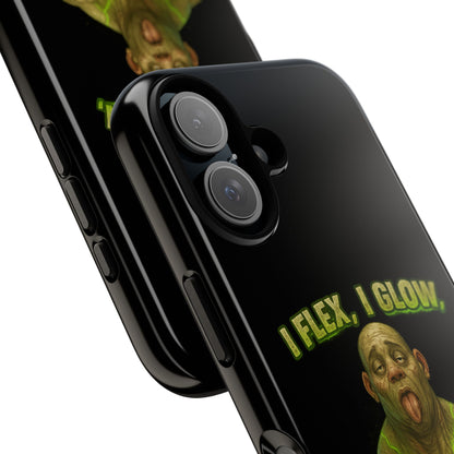 Funny Glow Gym Phone Case — "I Flex, I Glow" Humorous Bodybuilder Design