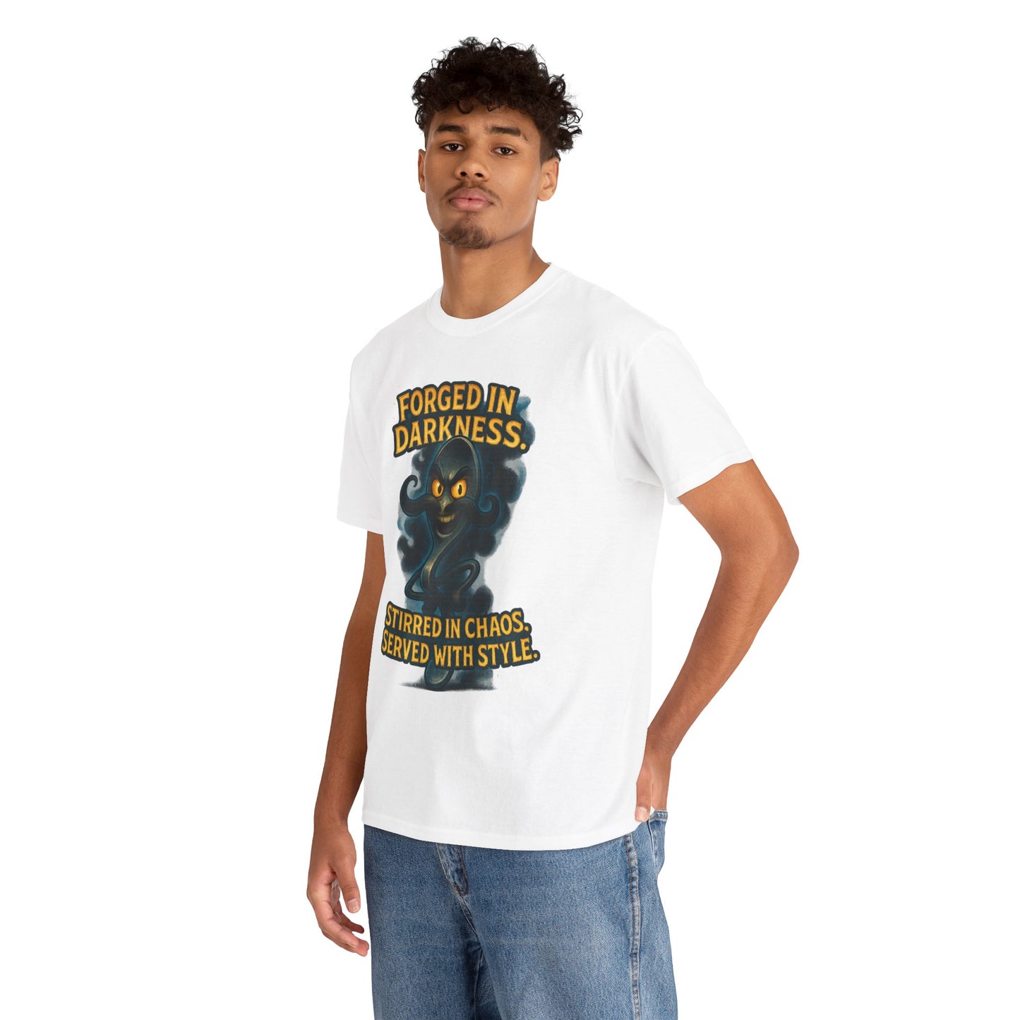 Forged in Darkness cat spirit T-Shirt | Stirred in Chaos illustrated tee