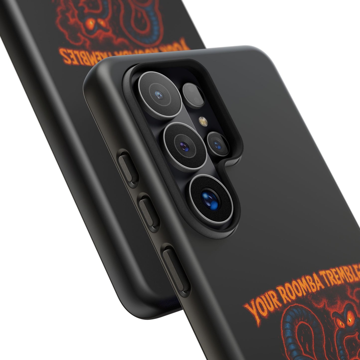 Phone Case — "Your Roomba Trembles at My Name" Fiery Cat Design