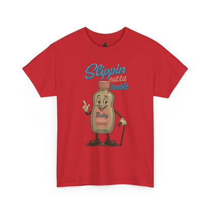 Slippin' Outta Trouble – Funny Baby Oil Cartoon T-Shirt