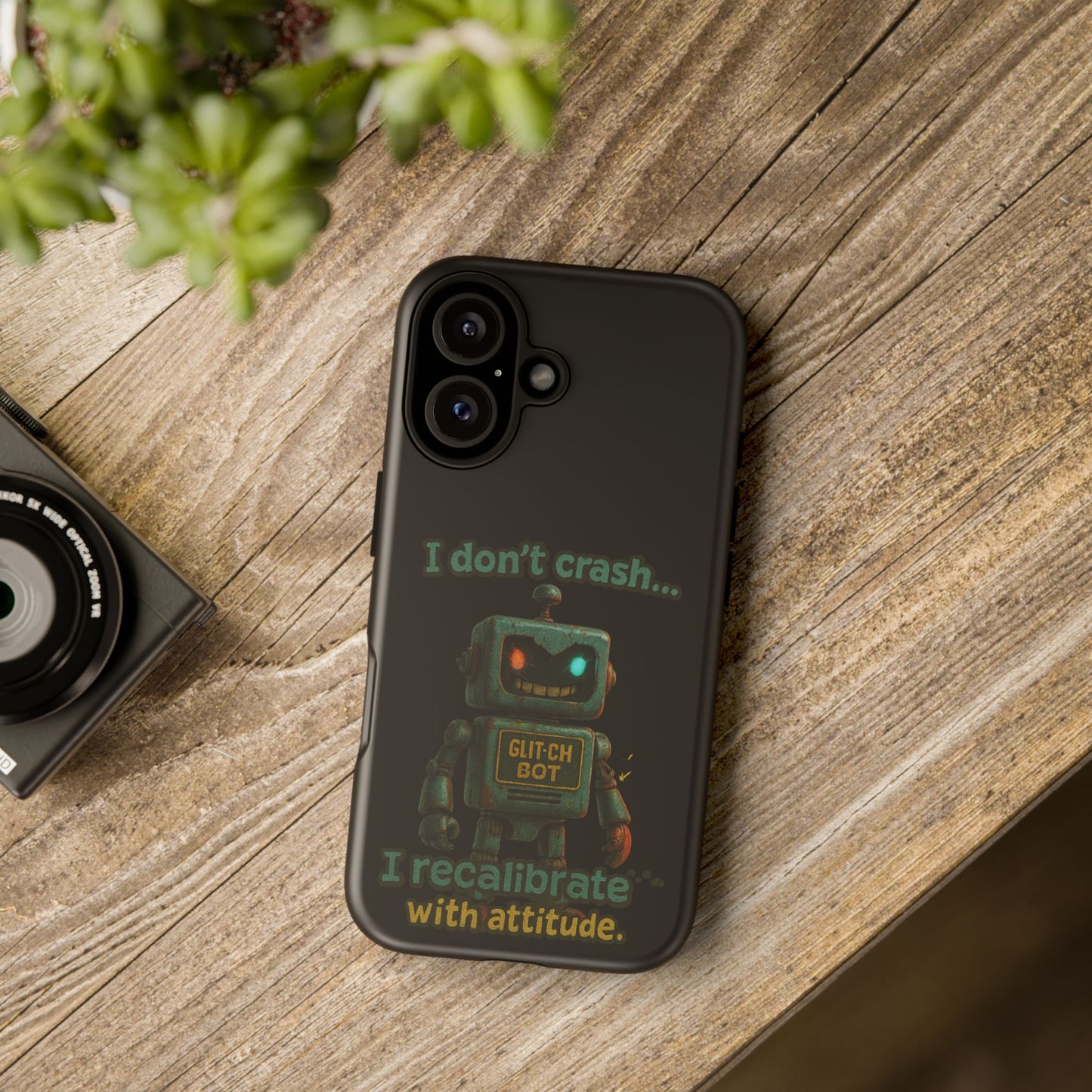 Phone Case — "I Don't Crash... I Recalibrate" Retro Robot Protective Cover