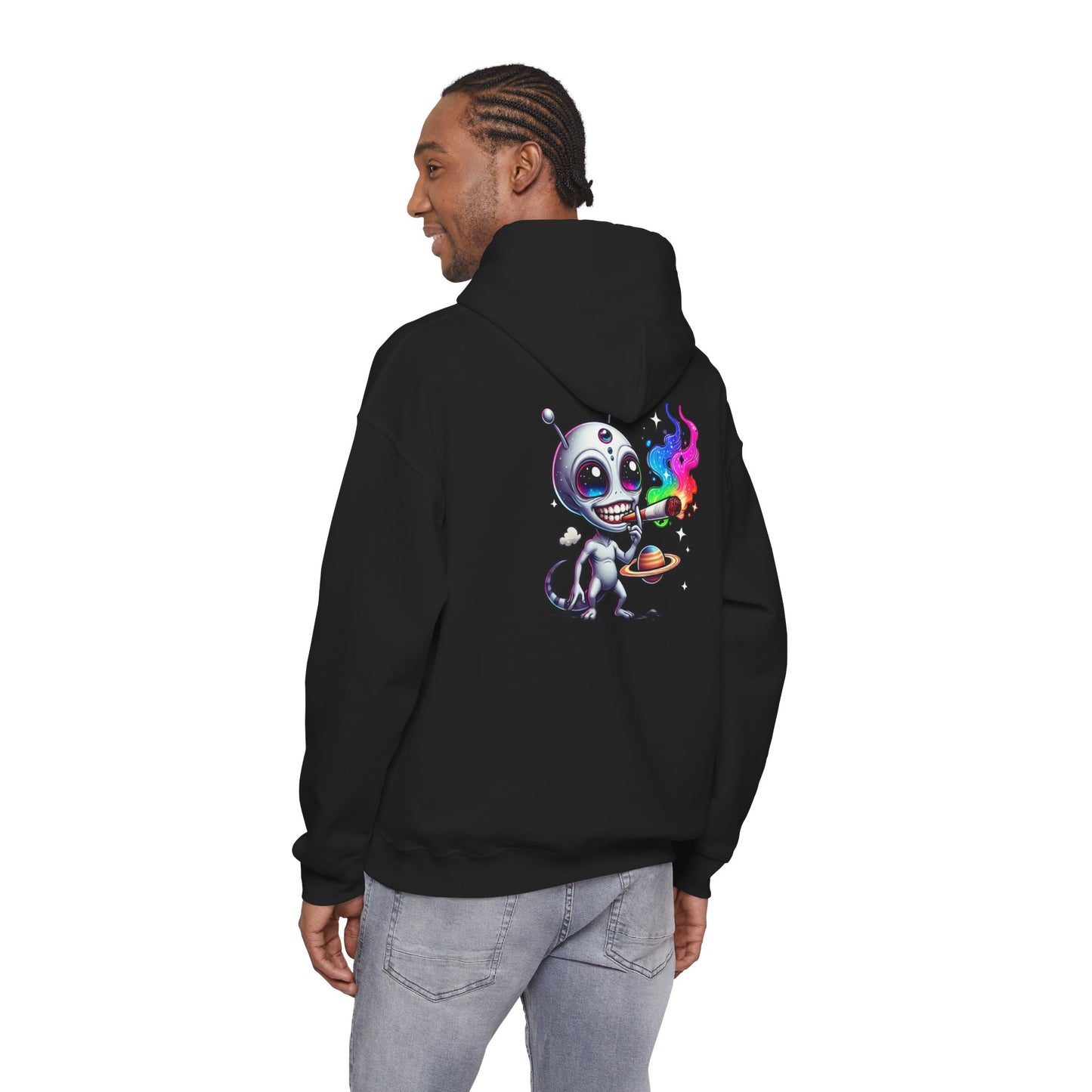Alien Chef Hoodie — Cute Cartoon Alien Cooking with Rainbow Flame Hooded Sweatshirt