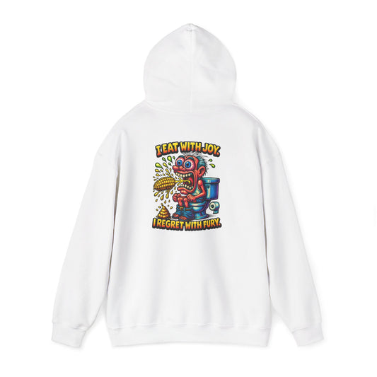 Toilet Trouble Hoodie — “I Regret With Fury” Graphic Hooded Sweatshirt