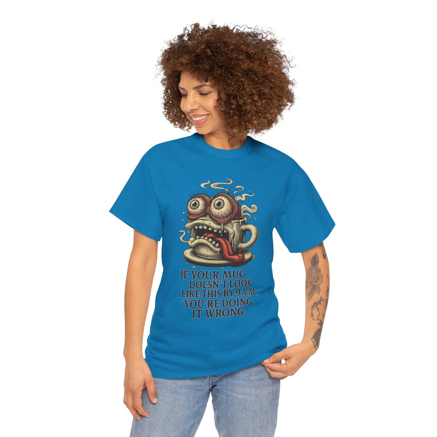 9AM Mug Meltdown – Screaming Coffee Zombie Cup Tee
