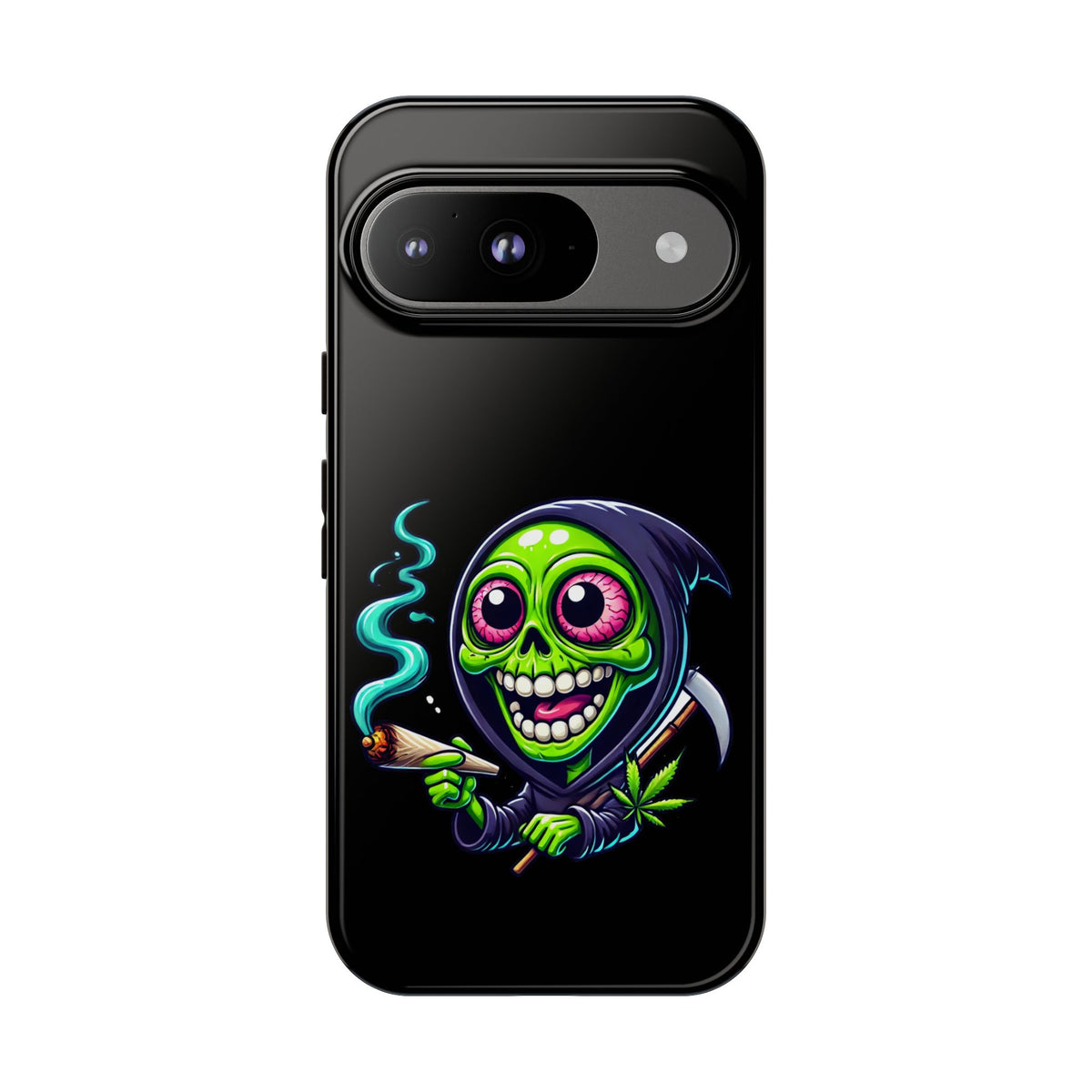 Grinning Stoner Grim Reaper Phone Case – Cannabis Skull iPhone Cover