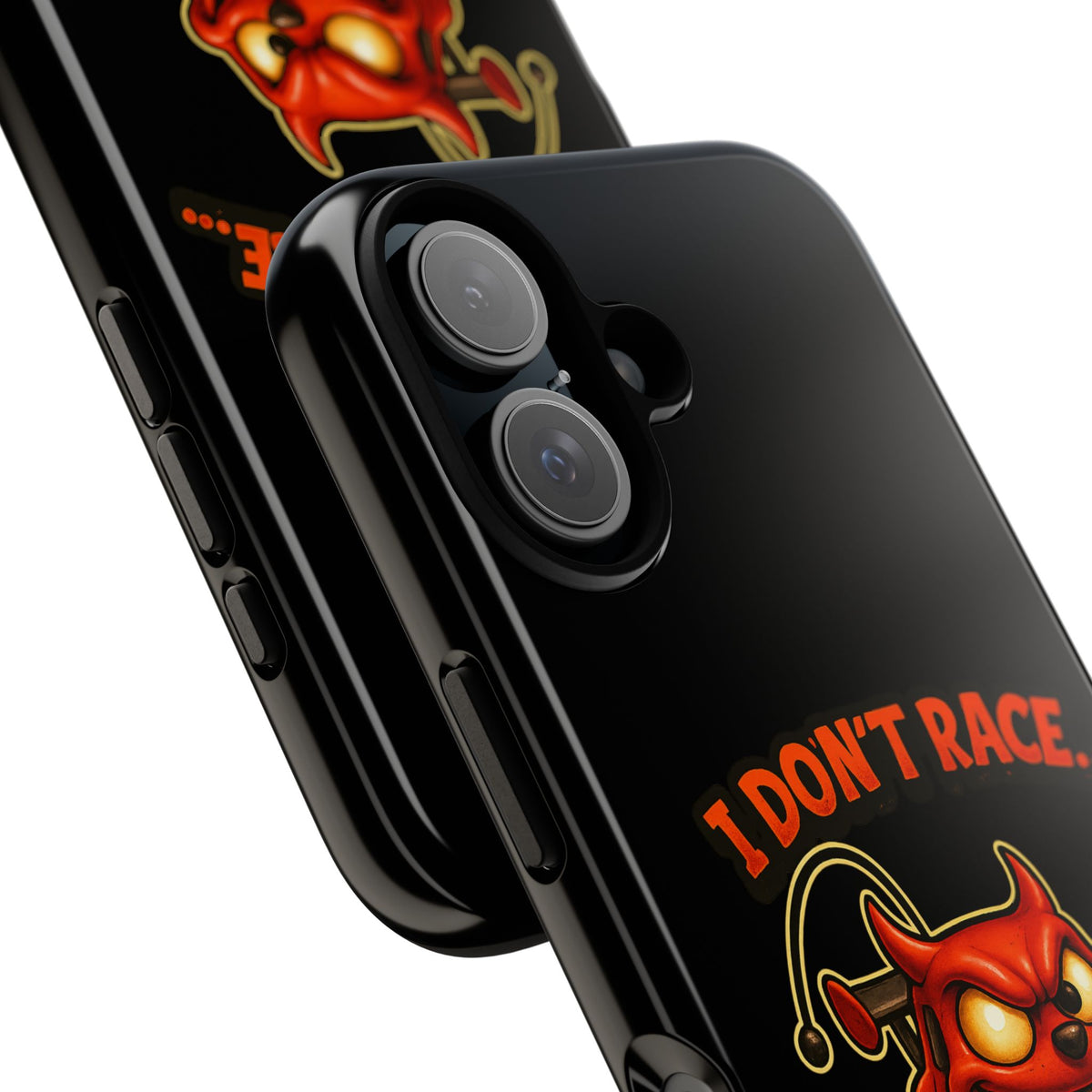 I Don't Race I Chase Phone Case — Cartoon Demon Hot Rod Design