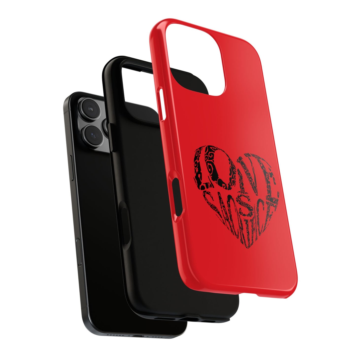 Red 'Love Justice' Heart Phone Case — Protective iPhone Cover, Valentine’s Gift