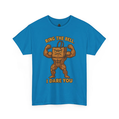 Kettlebell Mascot Tee — "Ring the Bell, I Dare You" Gym T-Shirt
