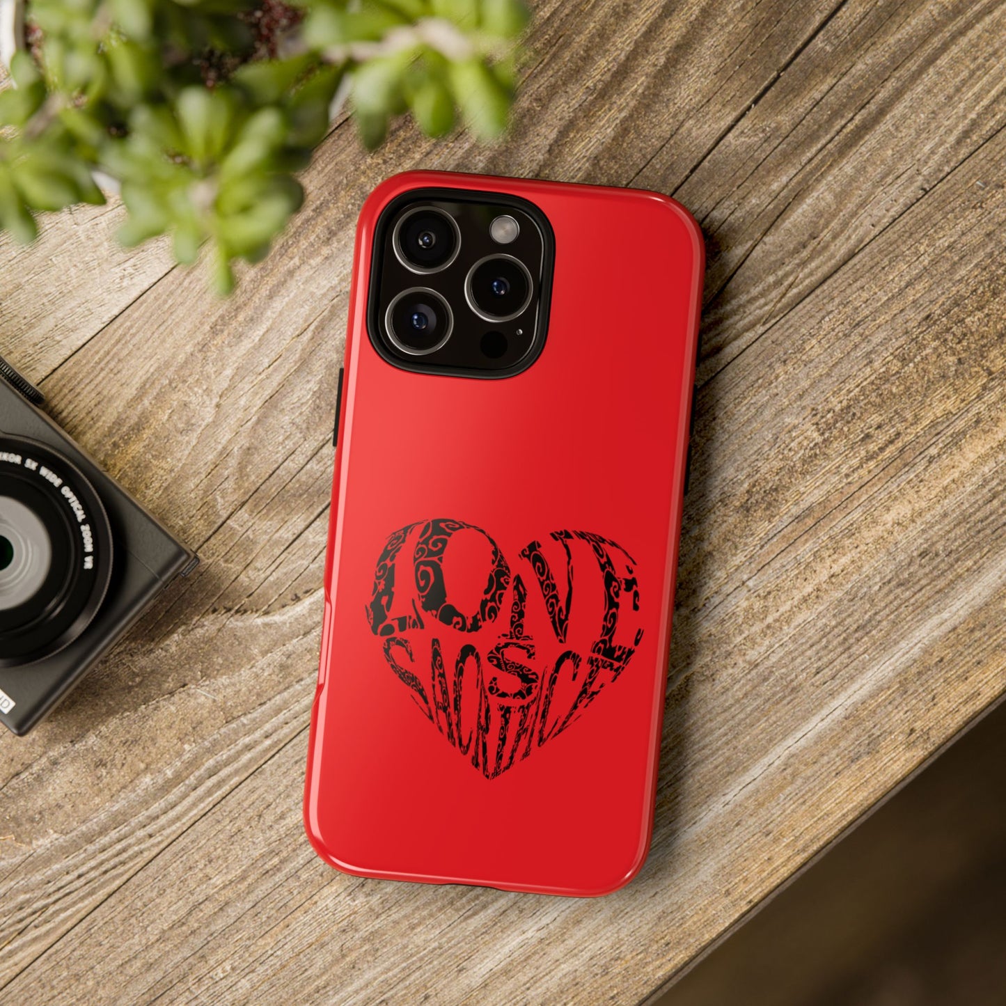 Red 'Love Justice' Heart Phone Case — Protective iPhone Cover, Valentine’s Gift