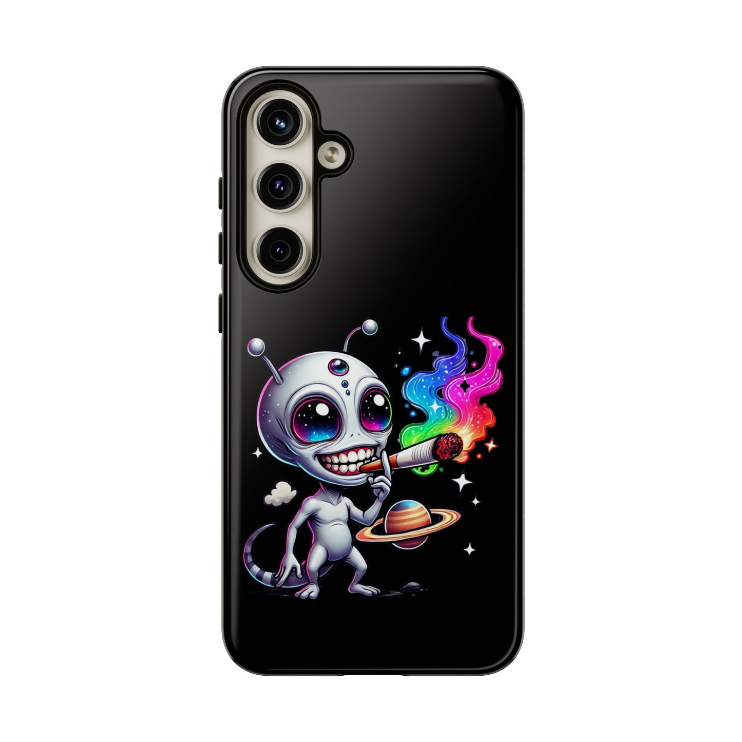 Alien Smoking Rainbow Galaxy Phone Case — Cute Cosmic Art Tough Case