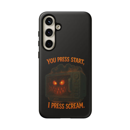 Phone Case — "You Press Start, I Press Scream" Spooky Retro Game Controller Design