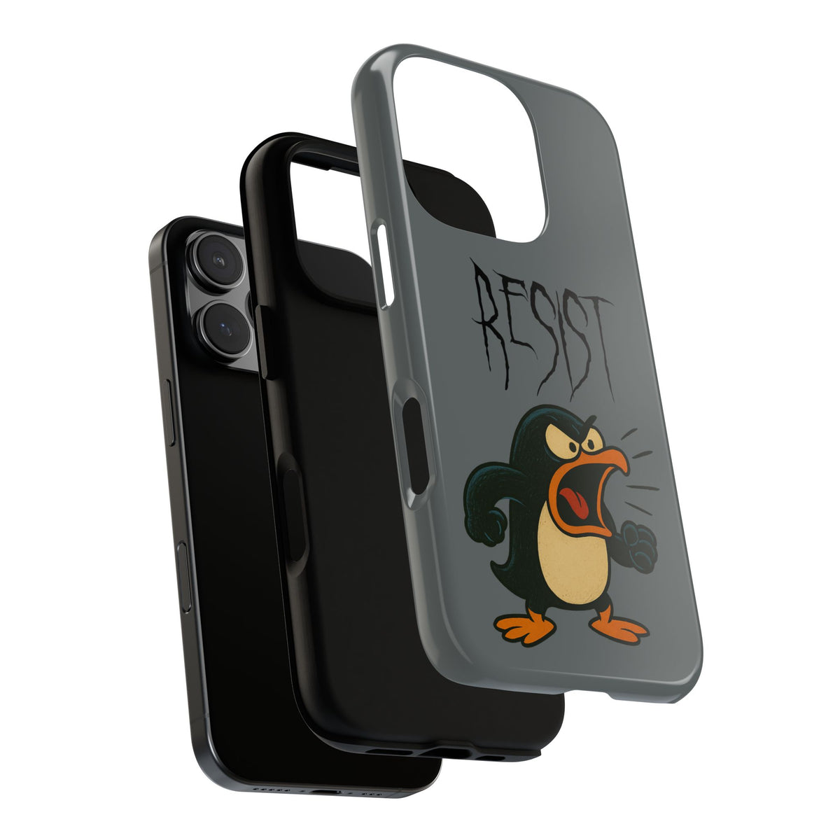 Resist Angry Penguin Phone Case — Protective iPhone Case with Bold Cartoon Design