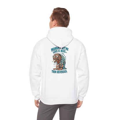 Hoodie — "Monday Hit Me Like a Bus... Then Reversed" Retro Skull Graphic Hoodie