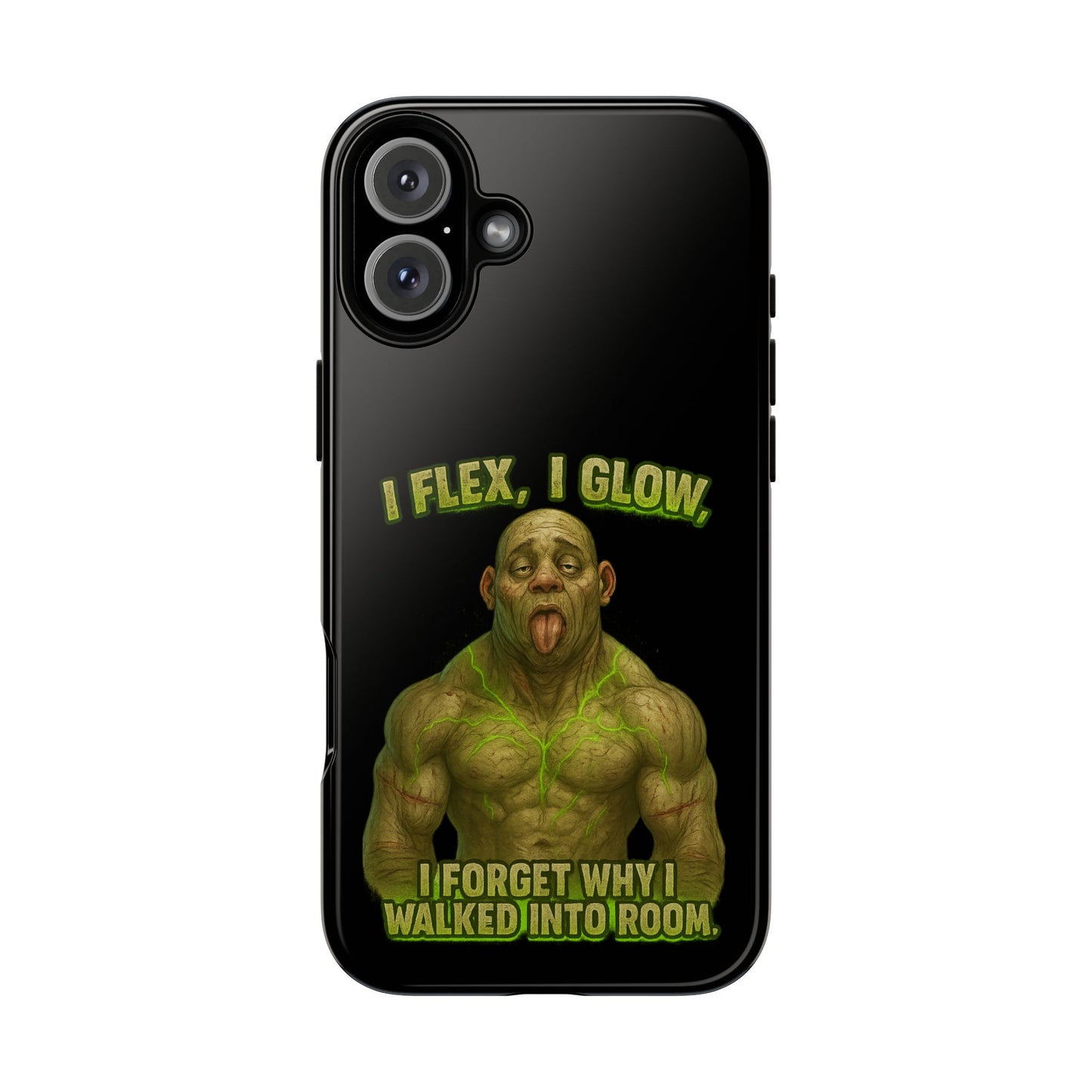 Funny Glow Gym Phone Case — "I Flex, I Glow" Humorous Bodybuilder Design