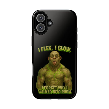 Funny Glow Gym Phone Case — "I Flex, I Glow" Humorous Bodybuilder Design