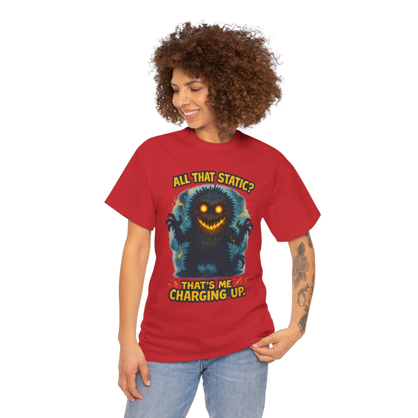 All That Static Monster, T-Shirt | Funny Electric Charging Graphic