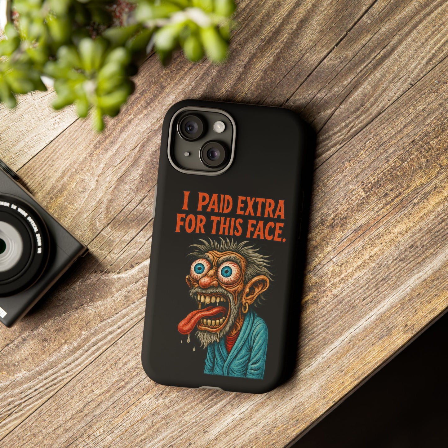 Funny ‘I Paid Extra For This Face’ Phone Case — Retro Horror Cartoon Design