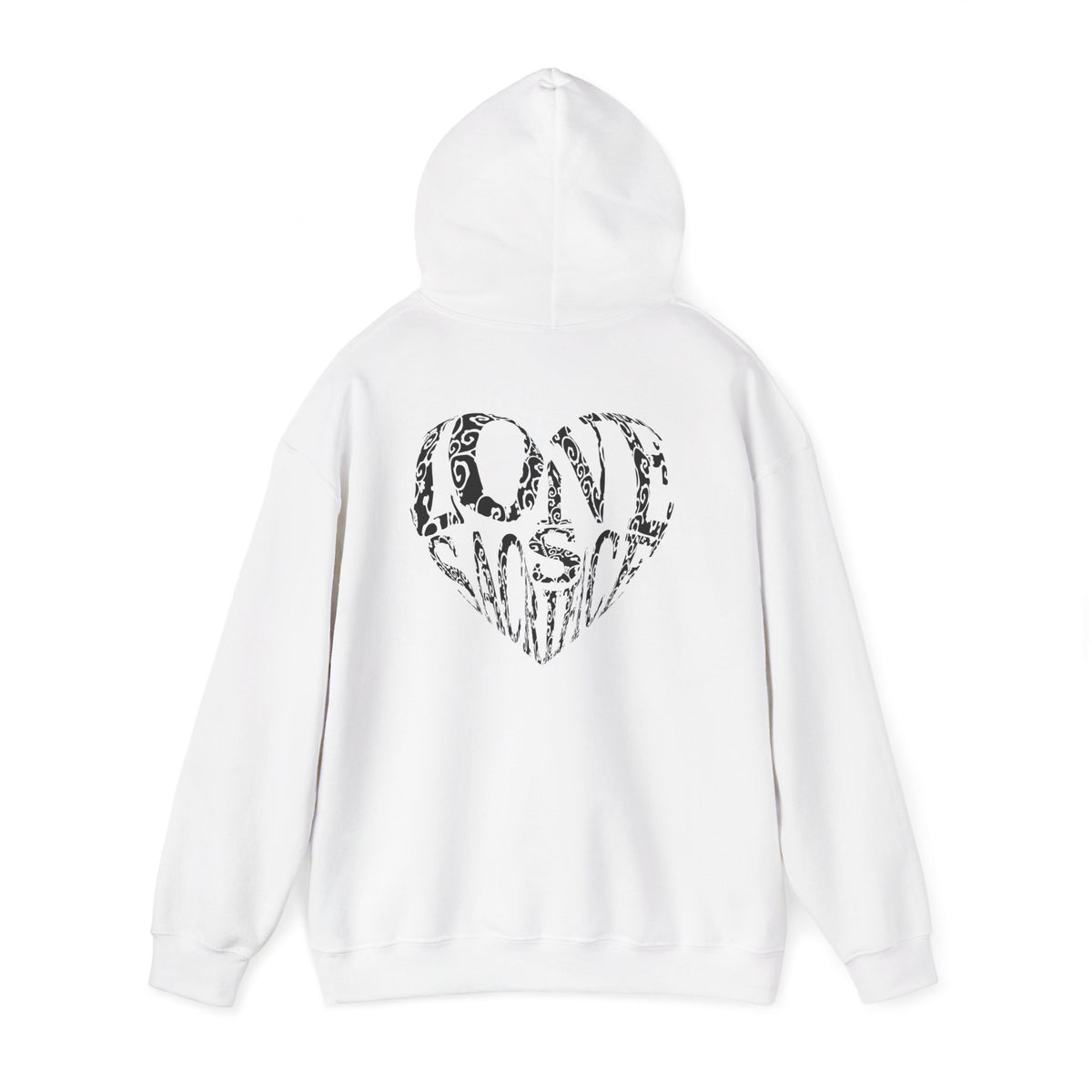 Hoodie — Black Heart Typography “Love” Graphic Pullover