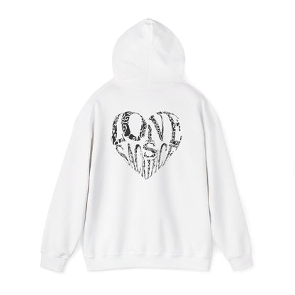 Hoodie — Black Heart Typography “Love” Graphic Pullover