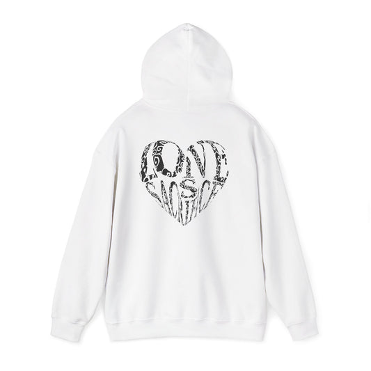 Hoodie — Black Heart Typography “Love” Graphic Pullover