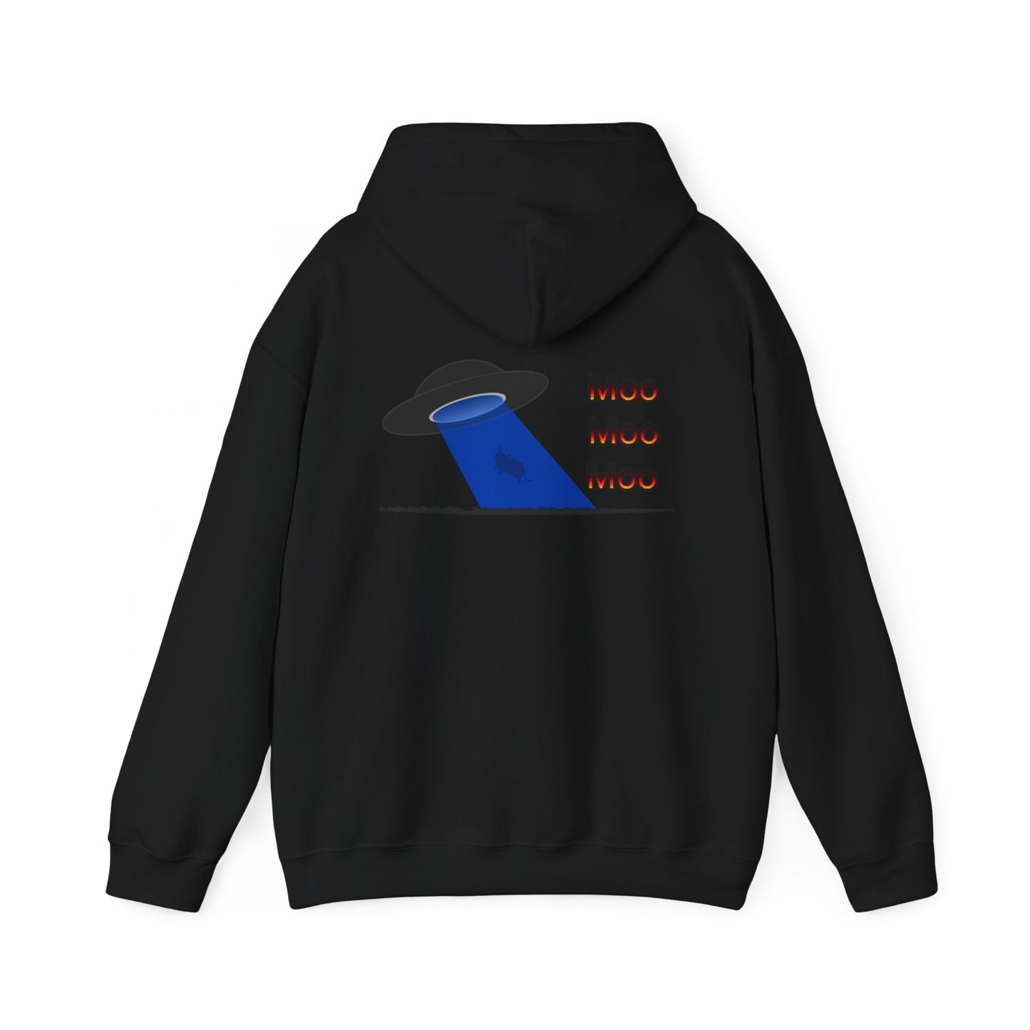 UFO Cow Abduction Hoodie - 'Moo Moo Moo' Graphic Hooded Sweatshirt