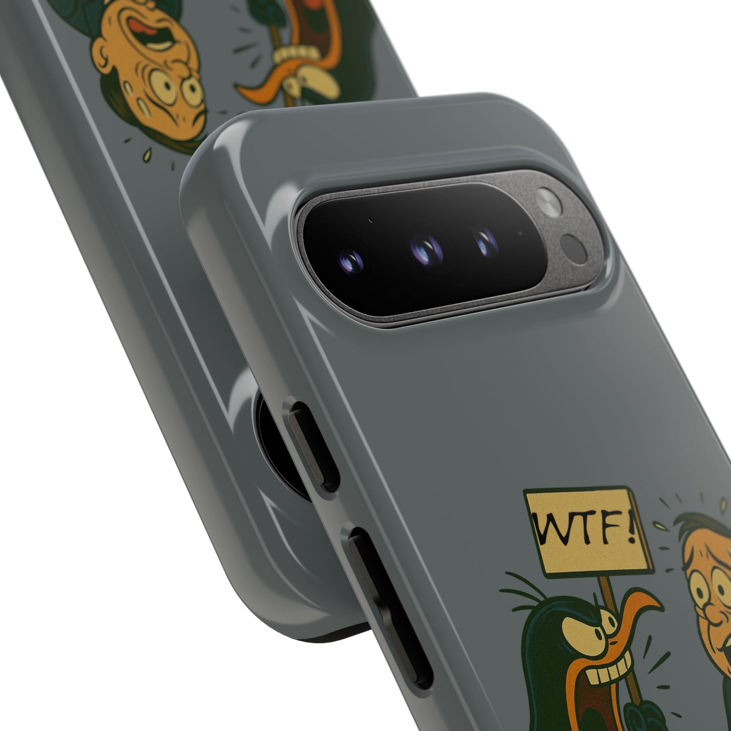 Phone Case - Cartoon Penguin Yelling 'WTF' at Shocked Man, Funny Protective iPhone Cover