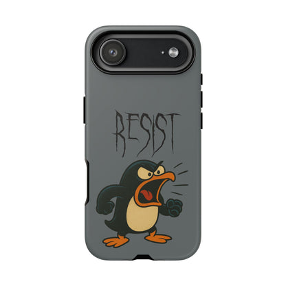 Resist Angry Penguin Phone Case — Protective iPhone Case with Bold Cartoon Design