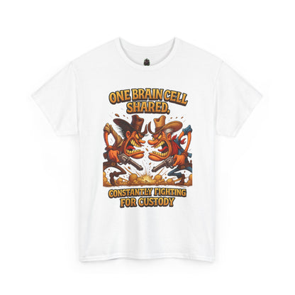 One Brain Cell Shared Custody T-Shirt | Funny Cartoon Foxes Fighting