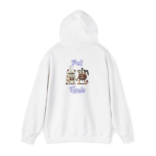 Coffee & Coffee Pot Friends Graphic Hoodie — Cute Cartoon Coffee & Coffee Pot "Best Friends" Pullover