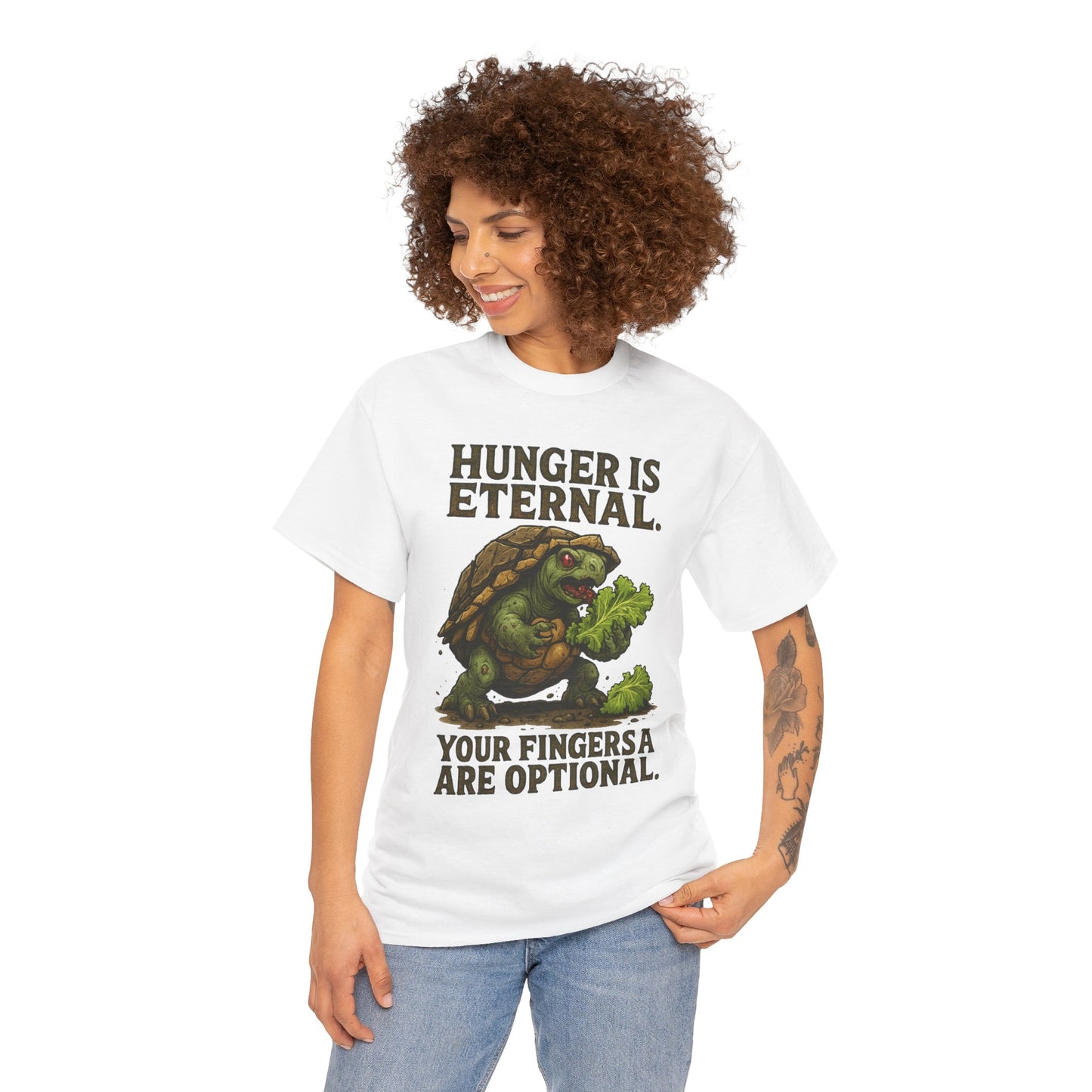 Hunger Is Eternal turtle eating fingers T-Shirt | Horror humor