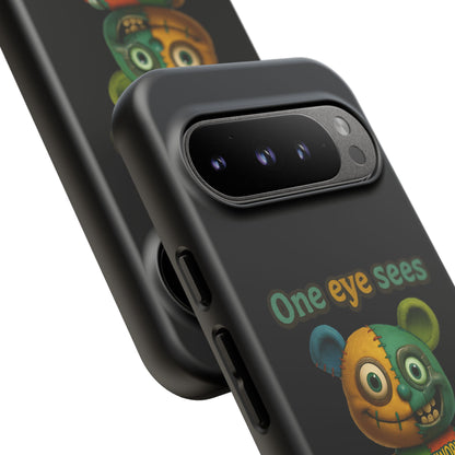 Phone Case — 'One Eye Sees, The Other Sees Your Browser History' Patchwork Bear Design