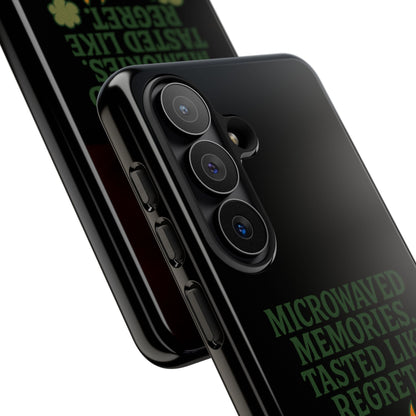Microwaved Memories Phone Case — 'Microwaved Memories. Tasted Like Regret.' Retro Fire Design
