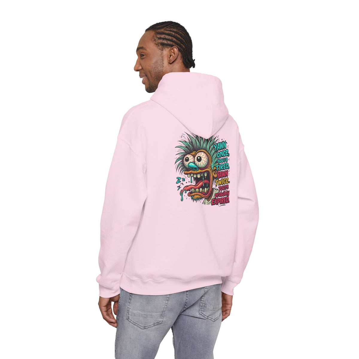 Skater Monster Graphic Hoodie — “Yawn Once, Yawn Twice, Never Appear” Retro Skate Pullover