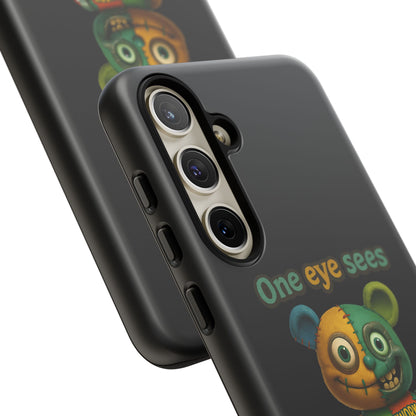 Phone Case — 'One Eye Sees, The Other Sees Your Browser History' Patchwork Bear Design