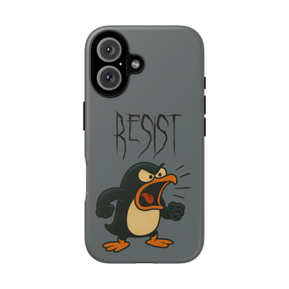 Resist Angry Penguin Phone Case — Protective iPhone Case with Bold Cartoon Design