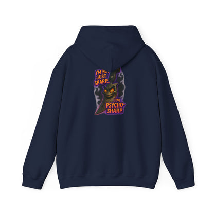 Hoodie — 'I'm Just Sharp, I'm Psycho Sharp' Cat Graphic Pullover