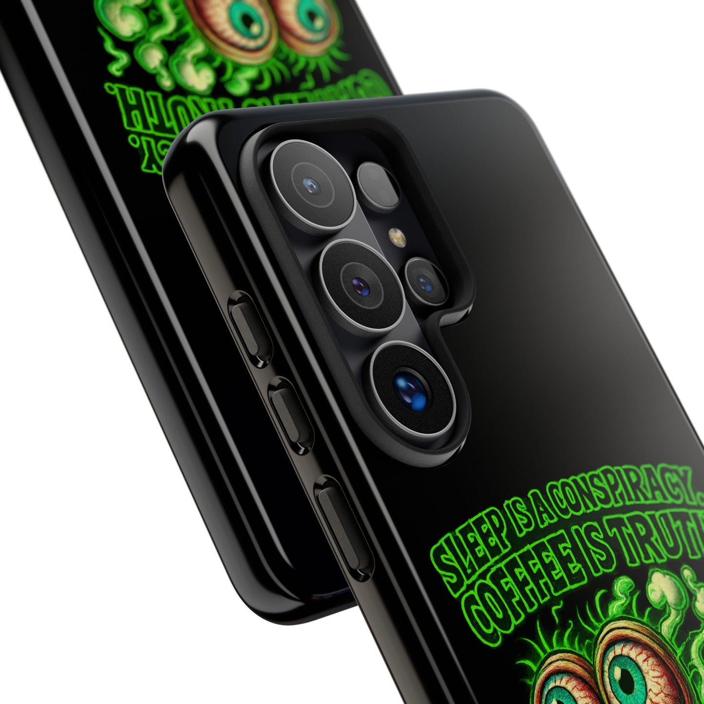 Phone Case — “Sleep Is a Conspiracy, Coffee Is Truth” Retro Monster Design