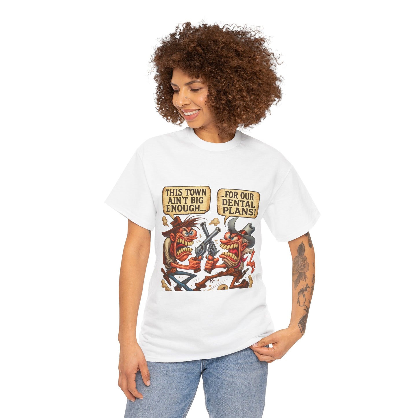 This Town Ain’t Big Enough for Our Dental Plans – Wild West Cartoon T-Shirt