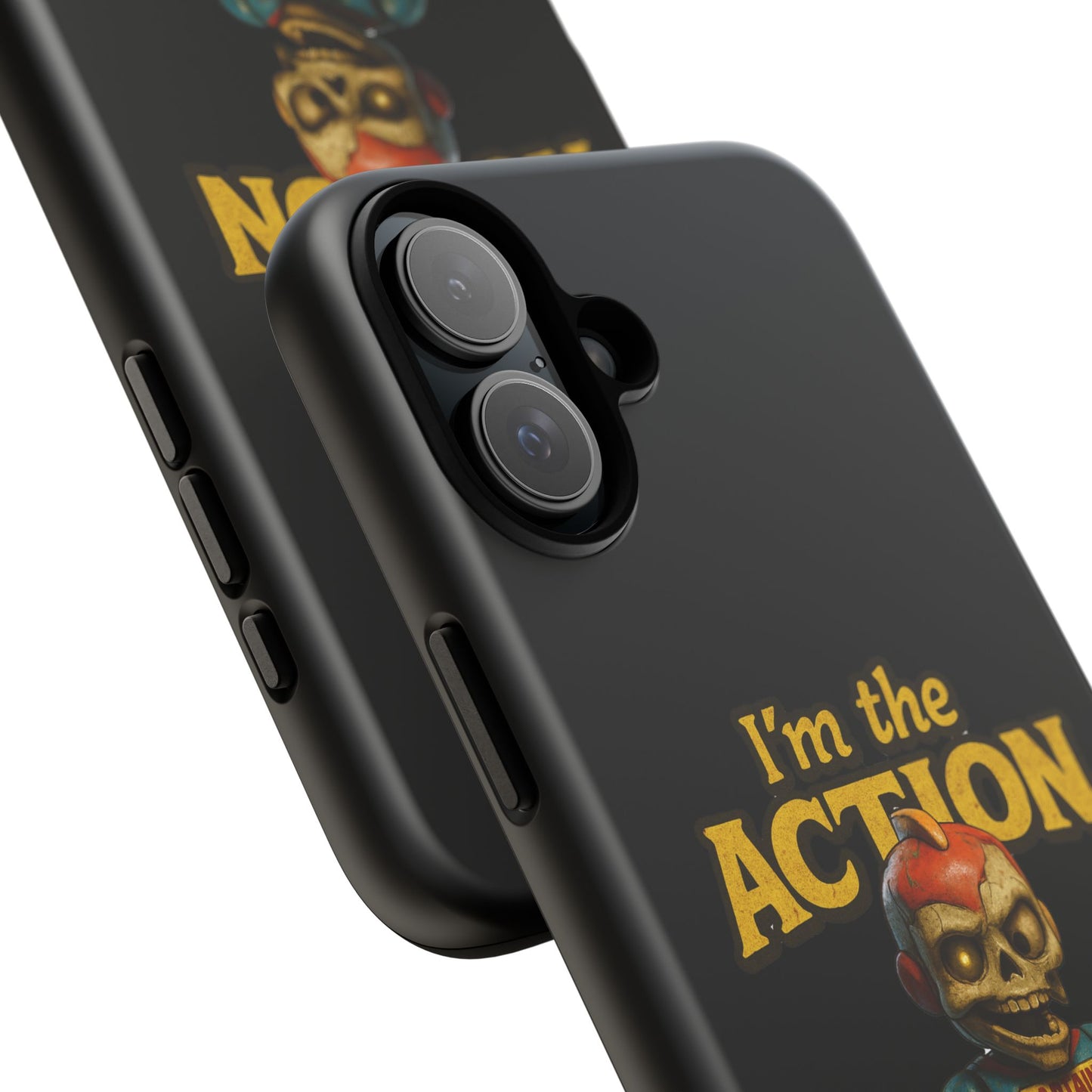 Action Figure Phone Case — "I'm the Action" Retro Skull Toy Design
