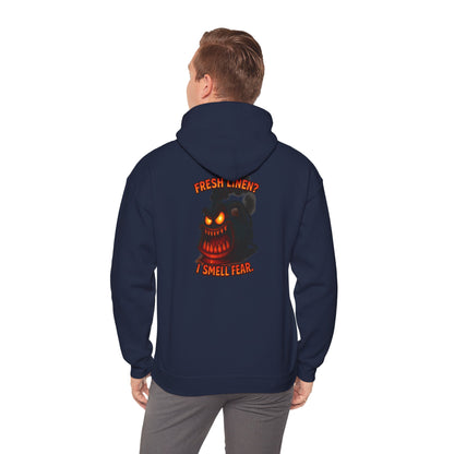 Horror Hoodie — 'Freshly Blended I Smell Fear' Graphic Back Sweatshirt